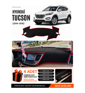 HYUNDAİ TUCSON (2016-2018) Uyumlu Torpido Örtüsü Torpido Kılıfı - Siyah Kırmızı