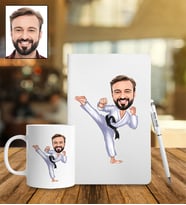 Kişiye Özel Karateci Tasarımlı Karikatür Defter Kalem Kupa Set 70