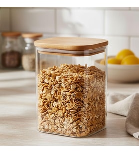 900ml Sızdırmaz Vakumlu Bambu Kapaklı Borosilikat Cam Kavanoz – Hava Geçirmez & Dayanıklı Gıda Saklama Kabı (10cm x 13cm)