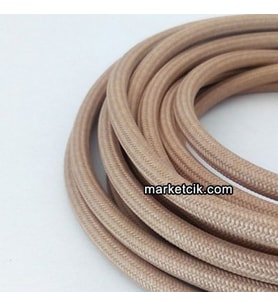Marketcik 2x0,50mm Bej Renk Dekoratif Örgülü Kumaş Kablo, 1 Metre