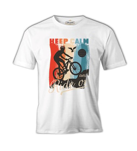 Keep Calm and Ride on Bicycle Beyaz Erkek Tshirt