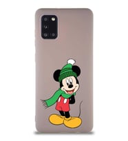 Samsung Galaxy A31 Soft Premier Kapak Mickey Mouse-G Tasarımlı Silikon Kılıf - Pudra (Şeffaf)