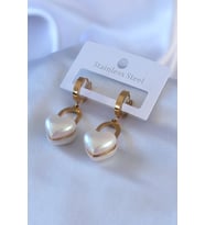 Çelik Gold Renk İncili Kilit Kalp Model Kadın Küpe