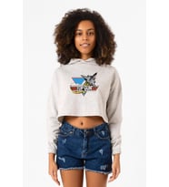 Top Gun Vintage Jet Stars Beyaz Kırçıllı Kadın Crop Kapşonlu