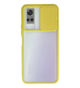 Durukar® Vivo Y53S Kılıf Palm Buzlu Kamera Sürgülü Silikon - Sarı
