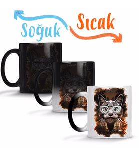 Meraklı Kedi Cat Sihirli Kupa Bardak Porselen