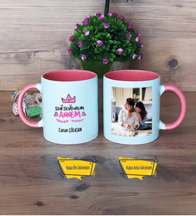 Anneler Günü Kupa Bardak Pembe Fotoğraflı Anneye Doğum Günü Hediyesi