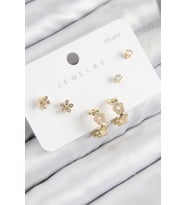 Pirinç Zirkon Taşlı Halka Model Gold Renk 925 Ayar Gümüş Çivi Kadın Küpe Set (Altın)