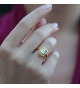 Halo 0,84 Karat Tek Taş Model Gold Kaplama Sky Diamond Yüzük