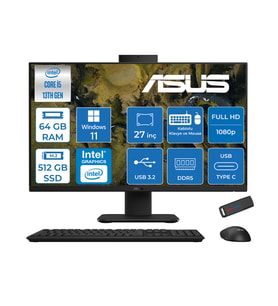 Asus V470VAK Intel Core İ5-13420H 64GB Ddr5 512GB SSD 27'' Fhd 100Hz 300NITS Windows 11 Home Siyah Allınone Bilgisayar ASI58512B0DH27+ZETTAUSBBELLEK