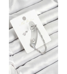 Pirinç Ok Figürlü Zirkon Taşlı Gümüş Renk 3'lü Kıkırdak Kadın Küpe Set - TJ-BKP10663