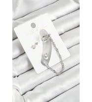 Pirinç Ok Figürlü Zirkon Taşlı Gümüş Renk 3'lü Kıkırdak Kadın Küpe Set - TJ-BKP10663
