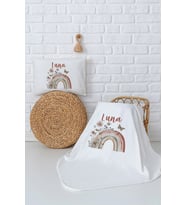 Pia Baby Premium %100 Pamuk Çift Kat Penye Battaniye ve Yastık Kılıfı Yenidoğan Kız Bebek Hediyesi 5079-10 (Ekru)