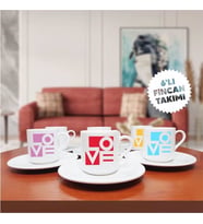 Love Temalı 6'lı Kahve Fincan Seti-009 (Çok Renkli)