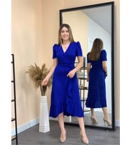 Crep Kumaş Midi Elbise  - Saks Mavisi (SAKS MAVI)