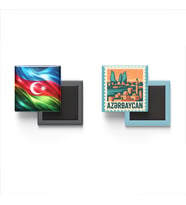 Buzdolap Magnetleri - Azerbaycan Bayrağı ve Bakü Posta Pulu Tema - 2'li Set Magneti