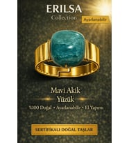 Sertifikalı Mavi Akik Yüzük Doğal Taş Yüzük Ayarlanabilir El Yapımı Enerji Taşı (Çok Renkli)