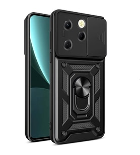 Vendas Tecno Spark 20 Pro Kılıf Magnetik Standlı Kamera Korumalı Zore Sürgülü Vega Kapak (Siyah)