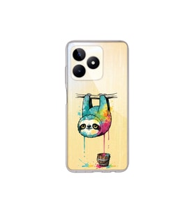 Realme C53 ile Uyumlu Splash Tembel Hayvan Tasarımlı Şeffaf Silikon Kılıf