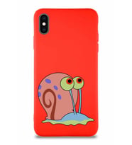Apple iPhone XS Max Soft Premier Kapak Salyangoz Gary Tasarımlı Silikon Kılıf - Kırmızı (Şeffaf)