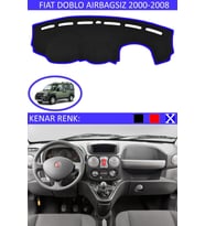 Fiat Doblo Airbagsiz 2000-2008 Için Uygun Torpido Koruma Halısı Siyah Kenar Renk Mavi