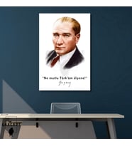 Tekli Dikey Kanvas Makam Panosu Atatürk Sözleri Renkli Ne mutlu Türk'üm diyene!