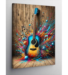 Kanvas Tablo Renk Patlamasıyla Akustik Gitar