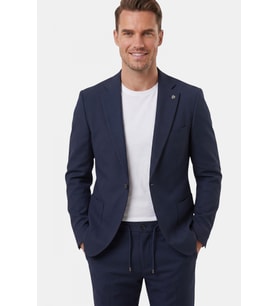 DeepSEA Lacivert Premium Çizgi Dokulu Slim Fit Likralı 2’li Erkek Takım Elbise 2600821