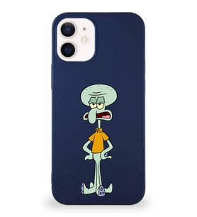 Apple iPhone 12 Soft Premier Kapak Squidward Dokunaç Tasarımlı Silikon Kılıf - Lacivert (Şeffaf)