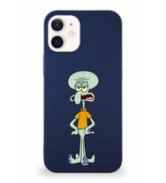 Apple iPhone 12 Soft Premier Kapak Squidward Dokunaç Tasarımlı Silikon Kılıf - Lacivert (Şeffaf)