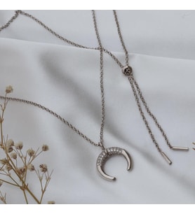 Hilal Model Zirkon Taşlı Asansörlü Gümüş Kolye