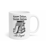 Yazar Kasa ve Fiş Çizimli Esnafın Yüzünü Güldüren Satış Kupa Bardak Hediye