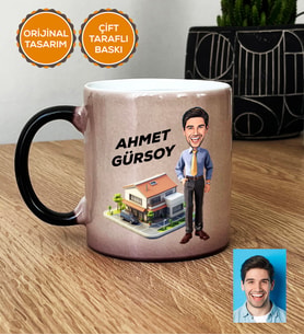 Kişiye Özel Karikatürlü Emlakçı Hediye Sihirli Kupa Bardak Emlakçı Hediyeleri