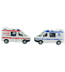 Polis Ambulans Arabası Işıklı Sesli Sürtmeli Plastik 2li Set 15cm - 1 ADET
