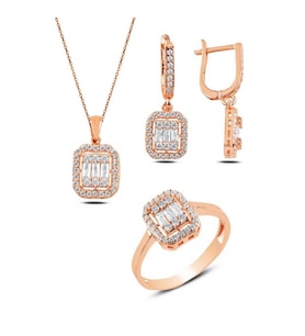 Baget Taşlı Üçlü Gümüş Modern Set Takım