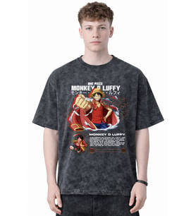 Tasarım Monkey D. Luffy One Piece Anime Baskılı Unisex Oversize Eskitme Yıkamalı Tişört
