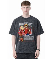 Tasarım Monkey D. Luffy One Piece Anime Baskılı Unisex Oversize Eskitme Yıkamalı Tişört