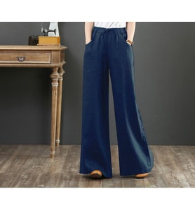 Keten Günlük Pantolon Beli Lastikli Bağcıklı (Lacivert)