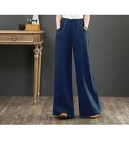 Keten Günlük Pantolon Beli Lastikli Bağcıklı (Lacivert)