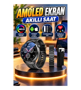Amoled Ekran Akıllı Saat Üç Kordonlu iOS Android Uyumlu Gri Kasa