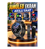Amoled Ekran Akıllı Saat Üç Kordonlu iOS Android Uyumlu Gri Kasa