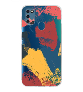 Samsung Galaxy M30s Uyumlu Kamera Korumalı Kapak Brushstroke Tasarımlı  Şeffaf  Kılıf