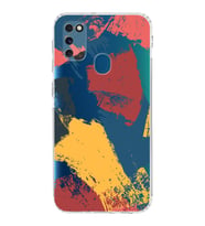 Samsung Galaxy M30s Uyumlu Kamera Korumalı Kapak Brushstroke Tasarımlı  Şeffaf  Kılıf