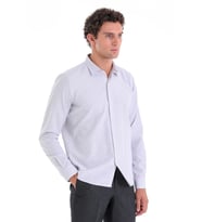Hatemoğlu Gri K. Comfort Fit Çizgili Pamuklu Slim Yaka Uzun Kollu Spor Gömlek
