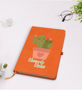 BK Gift Kişiye Özel Kaktüs Tasarımlı Turuncu Termo Deri Defter Model 11