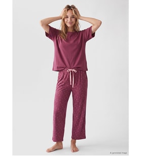 LCW DREAM Mürdüm %100 Pamuklu Kadın Kaprili Pijama Takımı