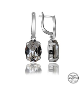 Swarovski Crystal Taşlı Gümüş Beyaz Oval Sallantılı Kadın Küpe