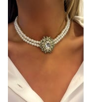 Zirkon Taş Detay Oval Kesim İnci Choker Kolye (Premium)