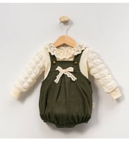 Bella Lace Romper Haki Fisto Yakalı Kız Bebek Salopet