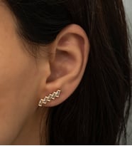 Baget Taşlı Asimetrik Sıralı Kadın Küpe (Rose)